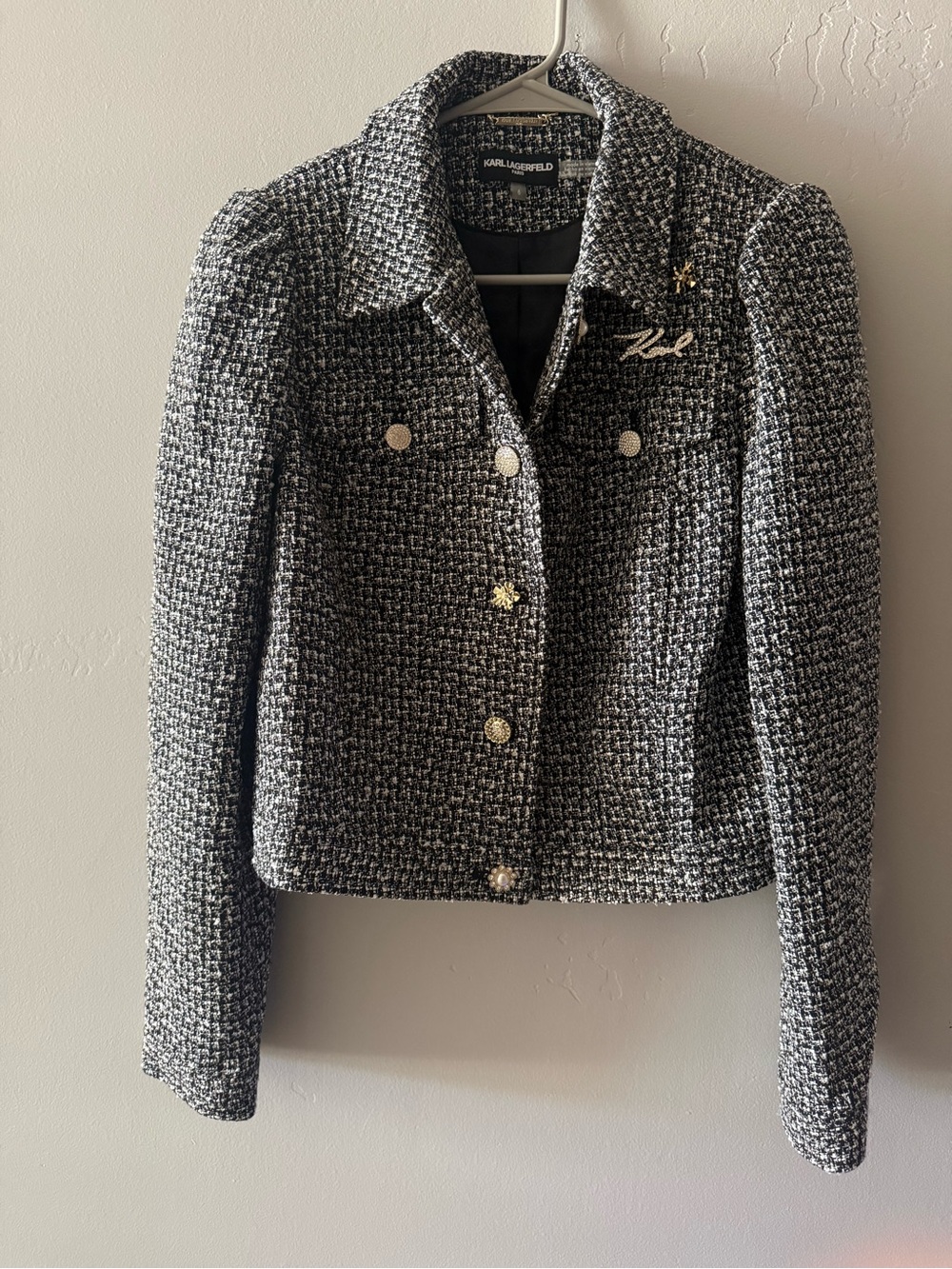 Karl Lagerfeld Black and White Tweed Cropped Blazer NWOT